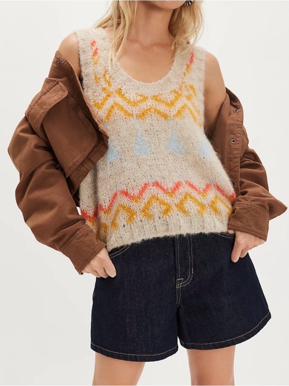 Free People Colorful Geo SoftSpun Sweater Vest Women’s S
